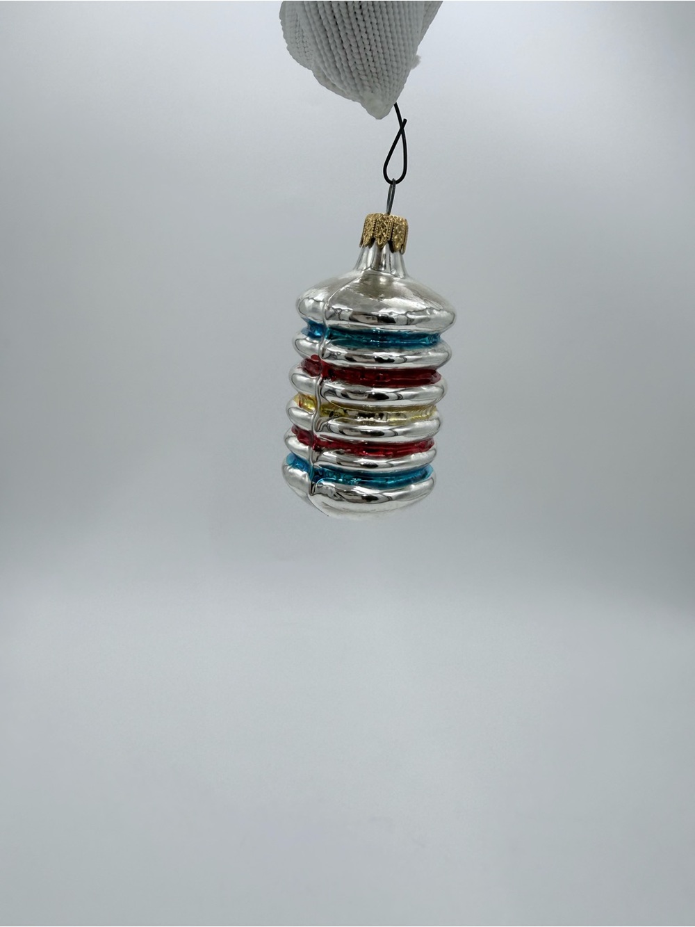Vintage COLOM-BIA Multi Color Striped Mercury Glass Accordion/Barrel Ornament